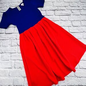 LulaRoe Amedia Dress Women‎ Small Pink Blue Colorblock Short Sleeve Fit & Flare